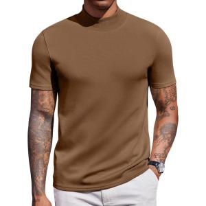 imageCOOFANDY Mock Turtleneck for Men Short Sleeve Casual Stylish Basic Top Stretch Sweater SkinFriendly MaterialBrown