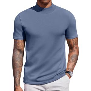 imageCOOFANDY Mock Turtleneck for Men Short Sleeve Casual Stylish Basic Top Stretch Sweater SkinFriendly MaterialDark Blue