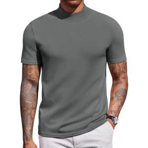 imageCOOFANDY Mock Turtleneck for Men Short Sleeve Casual Stylish Basic Top Stretch Sweater SkinFriendly MaterialDark Gray