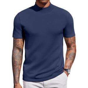 imageCOOFANDY Mock Turtleneck for Men Short Sleeve Casual Stylish Basic Top Stretch Sweater SkinFriendly MaterialNavy Blue