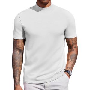 imageCOOFANDY Mock Turtleneck for Men Short Sleeve Casual Stylish Basic Top Stretch Sweater SkinFriendly MaterialWhite