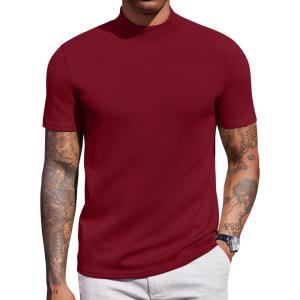 imageCOOFANDY Mock Turtleneck for Men Short Sleeve Casual Stylish Basic Top Stretch Sweater SkinFriendly MaterialWine Red