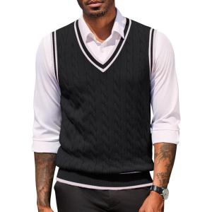 imageCOOFANDY Sweater Vest for Men Regular Fit V Neck Sleeveless Knitted Pullovers SweaterBlack