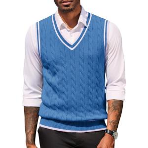 imageCOOFANDY Sweater Vest for Men Regular Fit V Neck Sleeveless Knitted Pullovers SweaterBlue