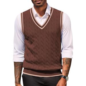 imageCOOFANDY Sweater Vest for Men Regular Fit V Neck Sleeveless Knitted Pullovers SweaterBrown