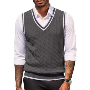 imageCOOFANDY Sweater Vest for Men Regular Fit V Neck Sleeveless Knitted Pullovers SweaterDark Grey