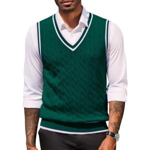 imageCOOFANDY Sweater Vest for Men Regular Fit V Neck Sleeveless Knitted Pullovers SweaterGreen