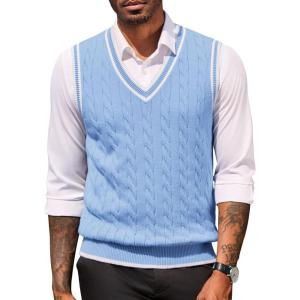 imageCOOFANDY Sweater Vest for Men Regular Fit V Neck Sleeveless Knitted Pullovers SweaterLight Blue
