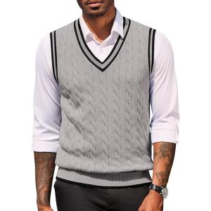 imageCOOFANDY Sweater Vest for Men Regular Fit V Neck Sleeveless Knitted Pullovers SweaterLight Grey