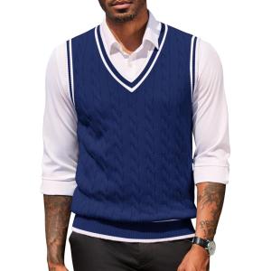 imageCOOFANDY Sweater Vest for Men Regular Fit V Neck Sleeveless Knitted Pullovers SweaterNavy Blue