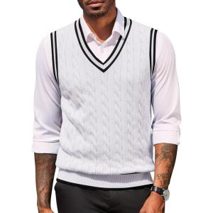 imageCOOFANDY Sweater Vest for Men Regular Fit V Neck Sleeveless Knitted Pullovers SweaterWhite