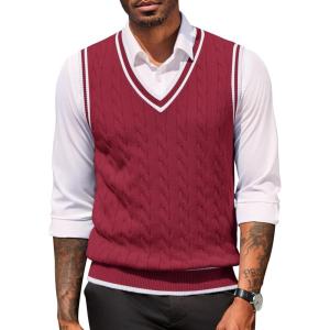 imageCOOFANDY Sweater Vest for Men Regular Fit V Neck Sleeveless Knitted Pullovers SweaterWine Red