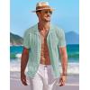 imageCOOFANDY Mens Knit Button Down Shirt Short Sleeve Vintage Polo Shirts Summer Casual Beach TopsIce Green