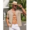 imageCOOFANDY Mens Knit Button Down Shirt Short Sleeve Vintage Polo Shirts Summer Casual Beach TopsKhaki