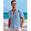 imageCOOFANDY Mens Knit Button Down Shirt Short Sleeve Vintage Polo Shirts Summer Casual Beach TopsLight Blue