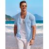 imageCOOFANDY Mens Knit Button Down Shirt Short Sleeve Vintage Polo Shirts Summer Casual Beach TopsLight Blue