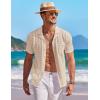 imageCOOFANDY Mens Knit Button Down Shirt Short Sleeve Vintage Polo Shirts Summer Casual Beach TopsLight Khaki