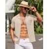 imageCOOFANDY Mens Knit Button Down Shirt Short Sleeve Vintage Polo Shirts Summer Casual Beach TopsLight Khaki