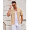 imageCOOFANDY Mens Knit Button Down Shirt Short Sleeve Vintage Polo Shirts Summer Casual Beach TopsLight Khakibrown