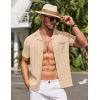 imageCOOFANDY Mens Knit Button Down Shirt Short Sleeve Vintage Polo Shirts Summer Casual Beach TopsLight Khakibrown