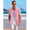 imageCOOFANDY Mens Knit Button Down Shirt Short Sleeve Vintage Polo Shirts Summer Casual Beach TopsLight Pink
