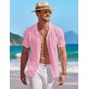imageCOOFANDY Mens Knit Button Down Shirt Short Sleeve Vintage Polo Shirts Summer Casual Beach TopsLight Pink