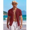 imageCOOFANDY Mens Knit Button Down Shirt Short Sleeve Vintage Polo Shirts Summer Casual Beach TopsWine Red