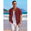 imageCOOFANDY Mens Knit Button Down Shirt Short Sleeve Vintage Polo Shirts Summer Casual Beach TopsWine Red