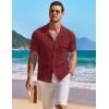 imageCOOFANDY Mens Knit Button Down Shirt Short Sleeve Vintage Polo Shirts Summer Casual Beach TopsWine Red