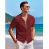 imageCOOFANDY Mens Knit Button Down Shirt Short Sleeve Vintage Polo Shirts Summer Casual Beach TopsWine Red