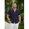 imageCOOFANDY Mens Knit Button Down Shirt Vintage Short Sleeve Polo Shirts Casual Beach TopsBlue