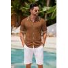imageCOOFANDY Mens Knit Button Down Shirt Vintage Short Sleeve Polo Shirts Casual Beach TopsBrown