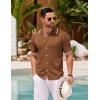 imageCOOFANDY Mens Knit Button Down Shirt Vintage Short Sleeve Polo Shirts Casual Beach TopsBrown