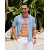 imageCOOFANDY Mens Knit Button Down Shirt Vintage Short Sleeve Polo Shirts Casual Beach TopsClear Blue