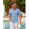 imageCOOFANDY Mens Knit Button Down Shirt Vintage Short Sleeve Polo Shirts Casual Beach TopsClear Blue