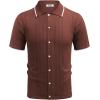 imageCOOFANDY Mens Knit Button Down Shirt Vintage Short Sleeve Polo Shirts Casual Beach TopsDark Brown