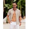 imageCOOFANDY Mens Knit Button Down Shirt Vintage Short Sleeve Polo Shirts Casual Beach TopsKhaki
