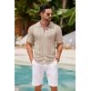 imageCOOFANDY Mens Knit Button Down Shirt Vintage Short Sleeve Polo Shirts Casual Beach TopsKhaki