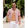 imageCOOFANDY Mens Knit Button Down Shirt Vintage Short Sleeve Polo Shirts Casual Beach TopsLight Pink