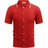 imageCOOFANDY Mens Knit Button Down Shirt Vintage Short Sleeve Polo Shirts Casual Beach TopsRed