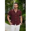 imageCOOFANDY Mens Knit Button Down Shirt Vintage Short Sleeve Polo Shirts Casual Beach TopsWine Red