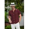 imageCOOFANDY Mens Knit Button Down Shirt Vintage Short Sleeve Polo Shirts Casual Beach TopsWine Red