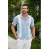 imageCOOFANDY Mens Knit Button Down Shirt Vintage Short Sleeve Polo Shirts Casual Beach TopsZ Stripe  Blue White