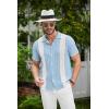 imageCOOFANDY Mens Knit Button Down Shirt Vintage Short Sleeve Polo Shirts Casual Beach TopsZ Stripe  Blue White