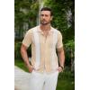 imageCOOFANDY Mens Knit Button Down Shirt Vintage Short Sleeve Polo Shirts Casual Beach TopsZ Stripe  Khaki White