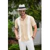 imageCOOFANDY Mens Knit Button Down Shirt Vintage Short Sleeve Polo Shirts Casual Beach TopsZ Stripe  Khaki White