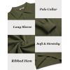 imageCOOFANDY Mens Knit Polo Sweater Long Sleeve Casual Collared Quarter Button Golf Waffle Textured SweaterArmygreen