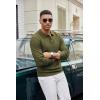 imageCOOFANDY Mens Knit Polo Sweater Long Sleeve Casual Collared Quarter Button Golf Waffle Textured SweaterArmygreen