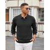 imageCOOFANDY Mens Knit Polo Sweater Long Sleeve Casual Collared Quarter Button Golf Waffle Textured SweaterBlack