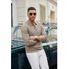 imageCOOFANDY Mens Knit Polo Sweater Long Sleeve Casual Collared Quarter Button Golf Waffle Textured SweaterBrown and Grey